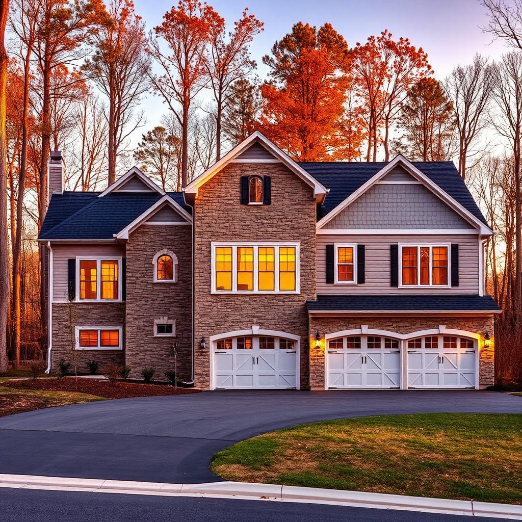 Luxury single-family home with three-car garage on a wooded lot at Leeland